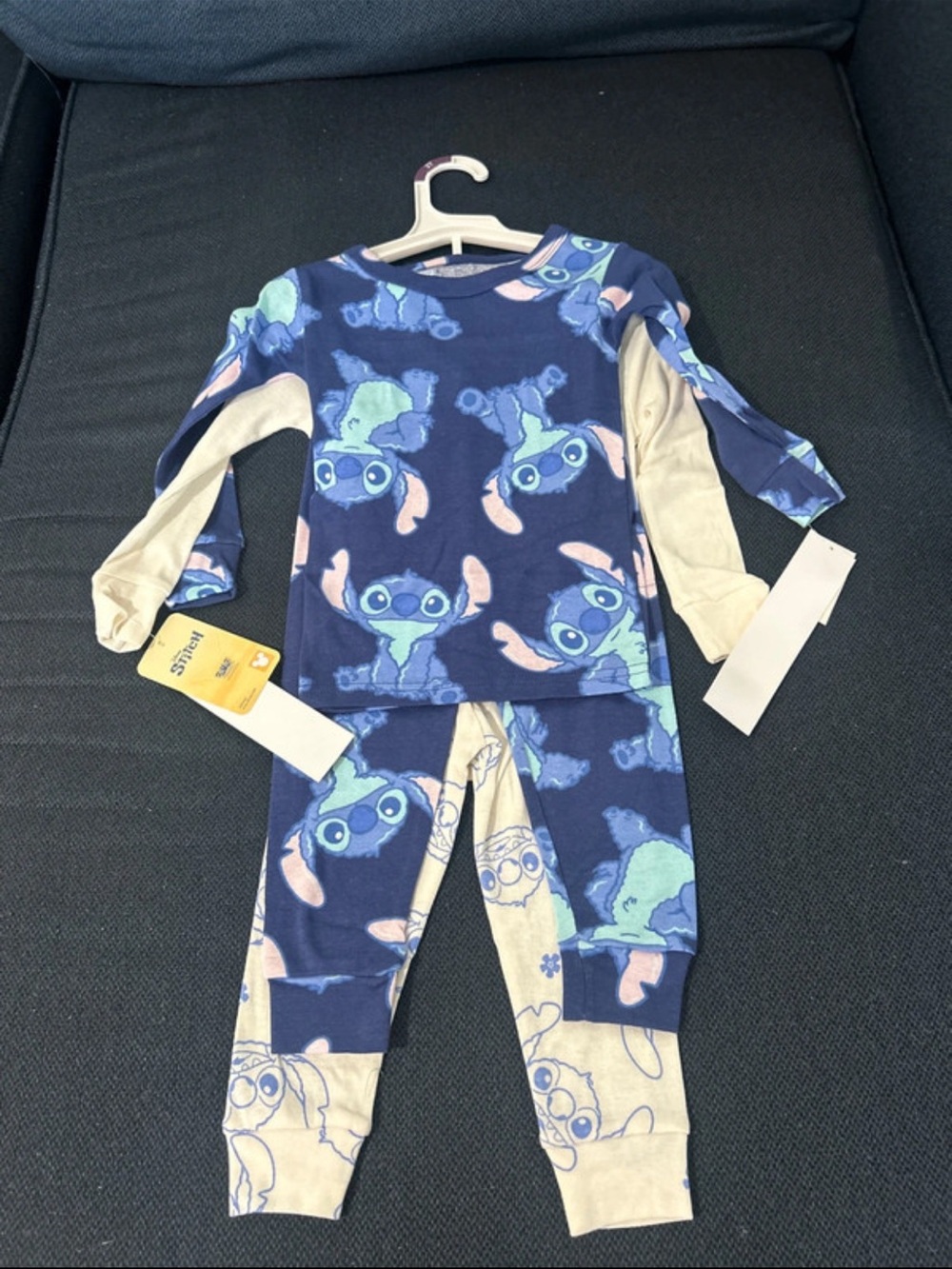 NWT Kids Stitch 'Aloha' Blue Cream Pajama Set - Picture 6 of 8